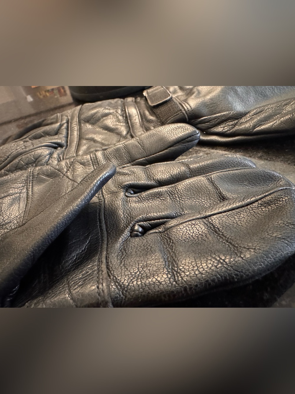 Black Leather Motorcycle Gloves - size 4XL